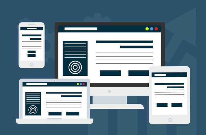 Grafik mit Ansichten auf Desktop, Laptop, Smartphone und Tablet