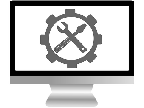 Desktopbildschirm mit Zahnrad-Abbildung