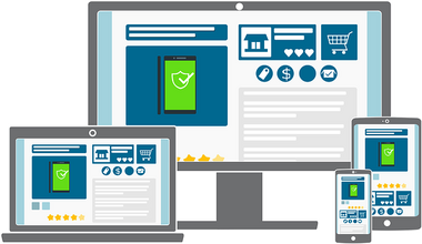 Illustration von Website zum Festpreis mit Darstellung von Desktop, Notebook, Tablet und Smartphone