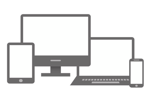 Illustration mit Verschiedenen Geräten, Laptop, Desktop-Bildschirm, Smartphone und Tablet