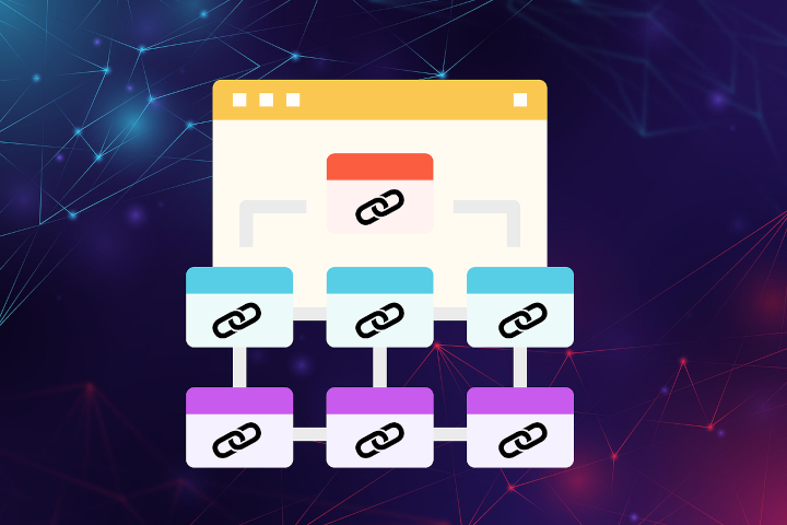 Backlink-Illustration Illustration einer Hauptseite, verlinkt mit 3 Unterseiten, die wiederum mit je einer Unterseite verbunden sind.