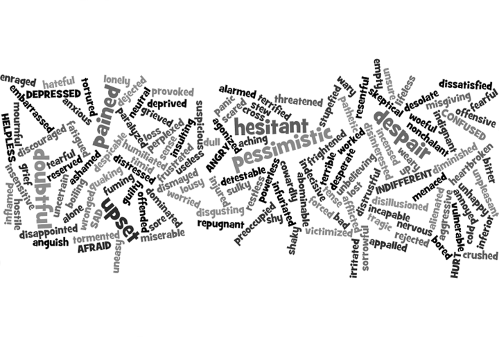 Wort-Wolke Viele verschiedene Keywords für eine Keyword-Recherche durcheinander auf Foto platziert